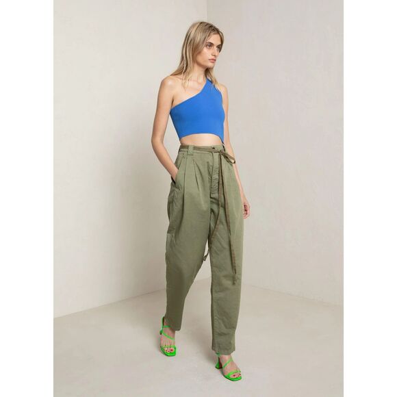 ALC Womens Pants Size 2 Green Tapered Pleated High Waisted Cotton Linen ALMA - Picture 2 of 11
